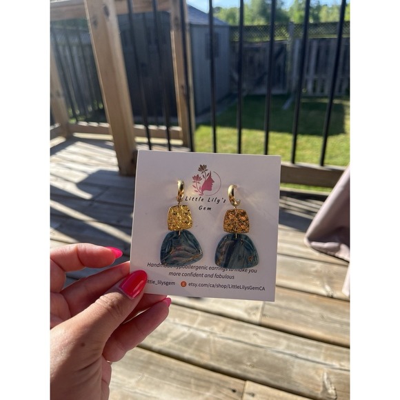 Handmade  Green Polymer Clay   Earrings - Picture 5 of 8